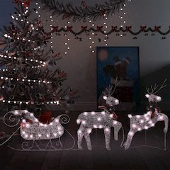 Reindeer And Sleigh Christmas Decoration Set of 2 Gold Mesh, Metal