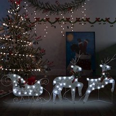 Reindeer and Sleigh Christmas Decoration Set of 2 Silver, Red