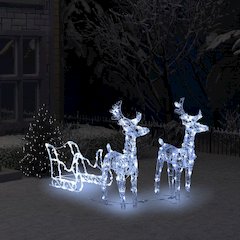 Reindeer And Sleigh Christmas Decoration Cold White Acrylic Medium