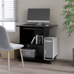 Computer Desk Black Engineered Wood Compact Rollable