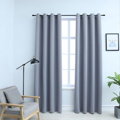 vidaXL Blackout Curtains with Rings 2 pcs Gray 54"x63" Fabric, 134849
