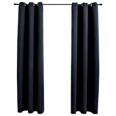 vidaXL Blackout Curtains with Rings 2 pcs Black 37"x95" Fabric, 134836