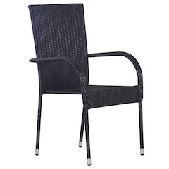 Dining Chair Set of 6 Black PE Rattan One Size Stackable