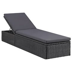 Sunlounger Black and Dark Gray PE Rattan 77.9 x 23.6 x 32.9 in