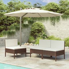 Garden Chair Set of 3 Brown with cream white cushions
