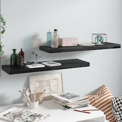 Wall Shelf Set of 2 High gloss black Honeycomb MDF, metal