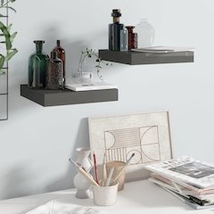 Wall Shelf Set of 2 High gloss gray Honeycomb MDF, Metal