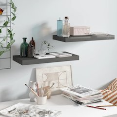 Wall Shelf Set of 2 High gloss grey Honeycomb MDF, metal