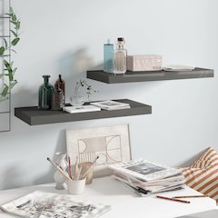 Wall Shelf Set of 2 Glossy gray Honeycomb MDF, Metal