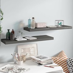 Wall Shelf Set of 2 High gloss grey Honeycomb MDF, metal frame