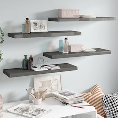 Wall Shelf Set of 4 High gloss grey Honeycomb MDF, metal Standard