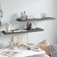Wall Shelf Set of 2 High gloss grey Honeycomb MDF, metal