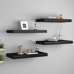 Wall Shelf Set of 4 Black Honeycomb MDF, metal Wall mounting