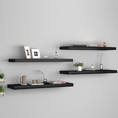 Wall Shelf Set of 4 Black Honeycomb MDF, Metal Medium