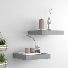 Wall Shelf Set of 2 Gray MDF 9.1x9.3x1.5 in Wall Shelf Square