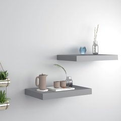 Wall Shelf Set of 2 Grey Honeycomb MDF, metal 15.7 x 9.1 x 1.5 in