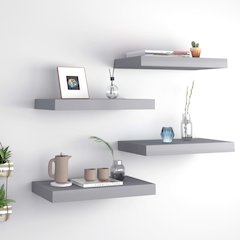 Wall Shelf Set of 4 Gray Honeycomb MDF, metal Medium