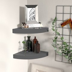 Corner Shelf Set of 2 High gloss grey Honeycomb MDF, metal Medium