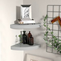 Corner Shelf Set of 2 Gray Honeycomb MDF, metal 9.8x9.8 in