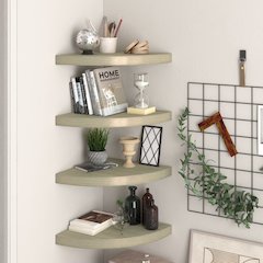 Corner Shelf Set of 4 Oak Honeycomb MDF, metal 13.8 in Length