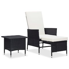 Garden Furniture Set Black and cream white Poly rattan Large