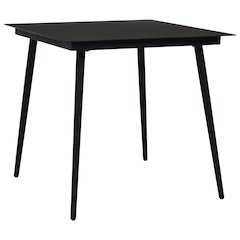 Dining Table Black Glass, Powder-coated Steel 31.5 in Durable