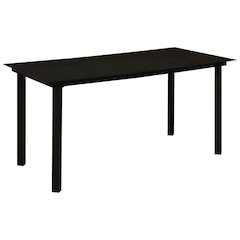 Dining Table Black Glass, Powder-Coated Steel 59 in Durable