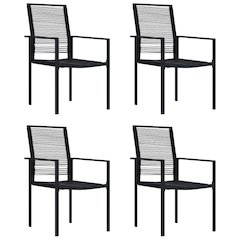 Garden Chair Set of 4 Black PVC hollow rattan, powder-coated steel
