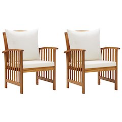 Garden Chair Set of 2 Cream White (Cushions) Solid Acacia wood