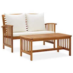 Garden Lounge Set Cream white cushions, Natural wood