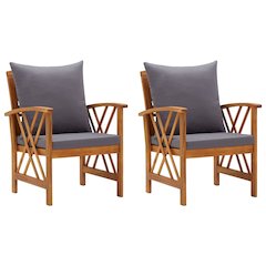 Garden Chair Set of 2 Dark grey cushions Solid acacia wood Medium