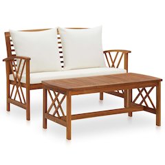 Garden Lounge Set Cream white, Natural wood finish