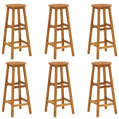 Bar Stool Set of 6 Solid acacia wood Standard Footrest