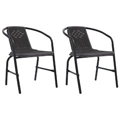 Garden Chair Set of 2 Black Plastic Rattan, Steel Standard