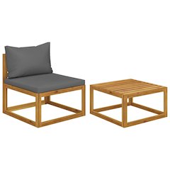 Wooden Sofa Set Dark Grey Solid acacia wood, 100% polyester