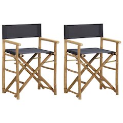 Director's Chair Set of 2 Dark Grey Bamboo, Polyester Standard