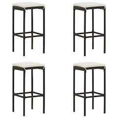 Bar Stool Set of 4 Brown with cream white cushion
