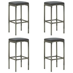 Bar Stool Set of 4 Grey PE Rattan Standard Footrest