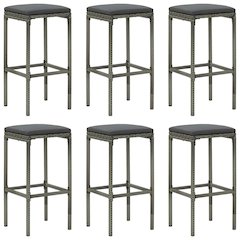 Bar Stool Set of 6 Grey PE rattan, steel, polyester Medium