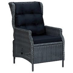 Garden Chair Dark Grey Round PE Rattan, Powder-Coated Steel