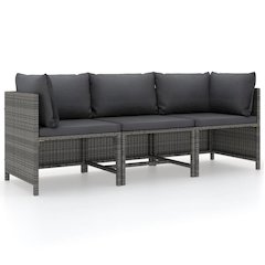 Garden Sofa Grey PE rattan, steel, polyester 3-Seater