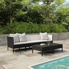 Garden Furniture Set Black PE rattan 27.2 in Seats Many