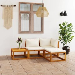 Garden Lounge Set Cream, Natural Wood