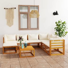 Garden Lounge Set Cream Solid Acacia wood and fabric 8 Piece Set
