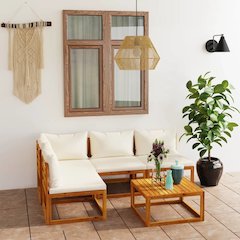 Garden Lounge Set Cream, Natural Wood