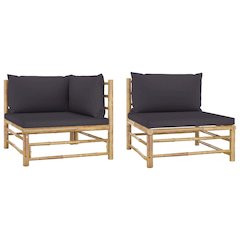 Garden Lounge Set Dark Grey Bamboo, polyester Medium Modular
