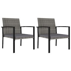 Dining Chair Set of 2 Gray Poly rattan, powder-coated steel, fabric
