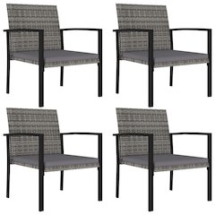 Dining Chair Set of 4 Grey Poly Rattan, Steel, Polyester Standard