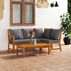 Garden Lounge Set Dark grey, Wood Solid Acacia wood, Polyester