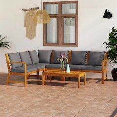 Garden Lounge Set Dark grey Solid acacia wood, Polyester Medium